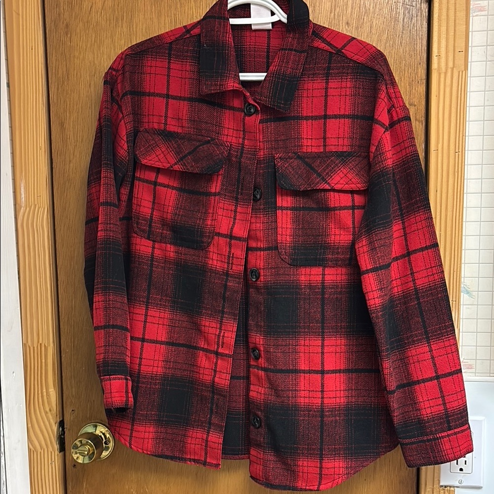 No Boundaries Red and Black Plaid Button Down Shirt